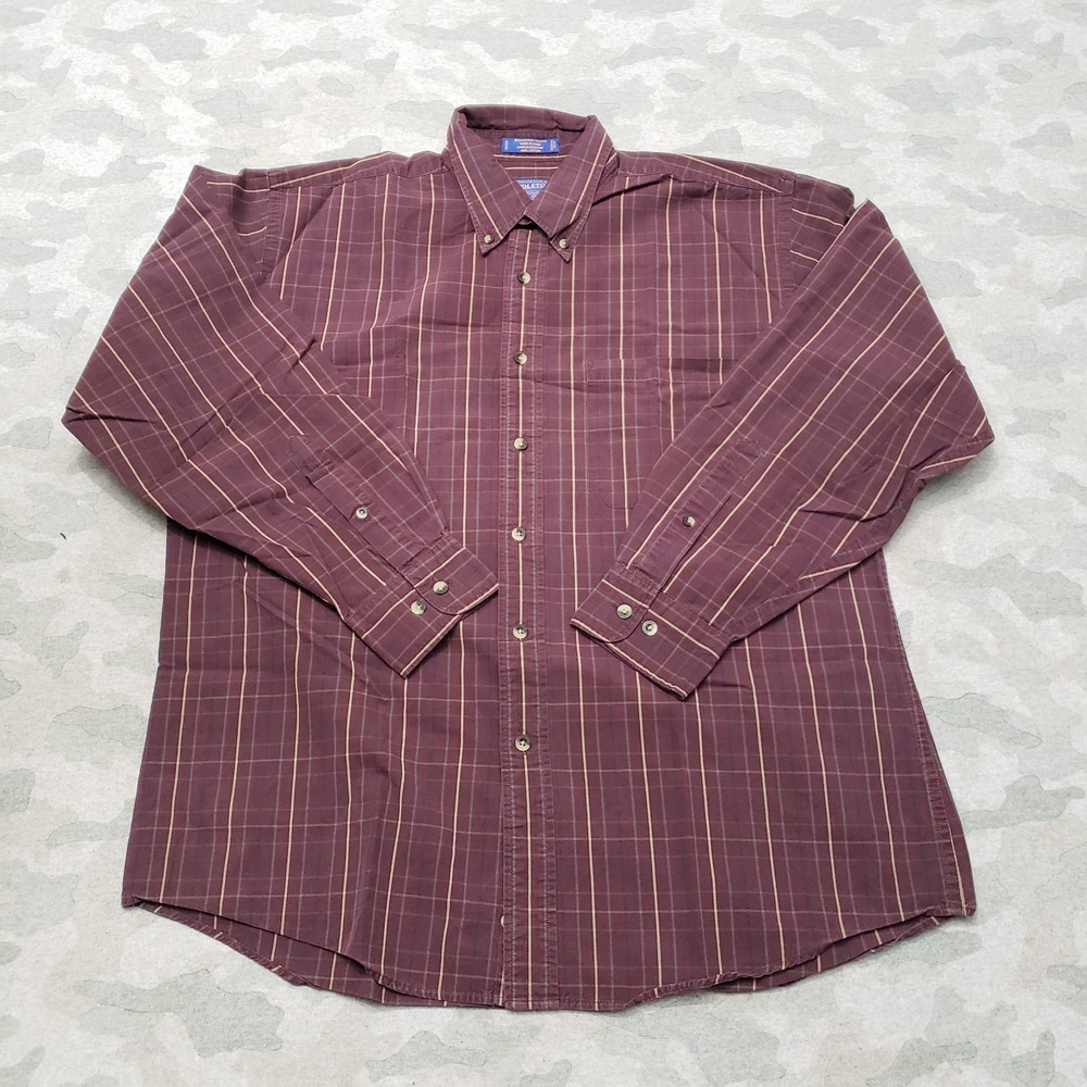 Pendleton Shirt Mens Large Red Striped Broadway Cloth Long Sleeve Button Up